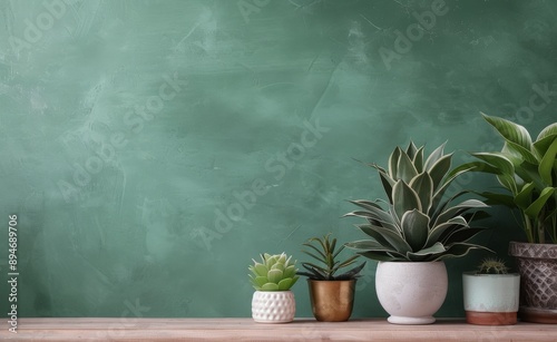 Indoor Plants Against Green Wall