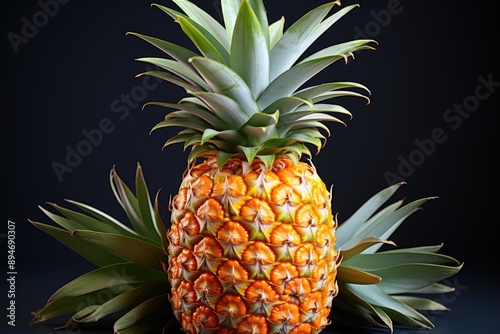 Mature pineapple closeup on a white background with mature tropical fruits and s, generative IA photo