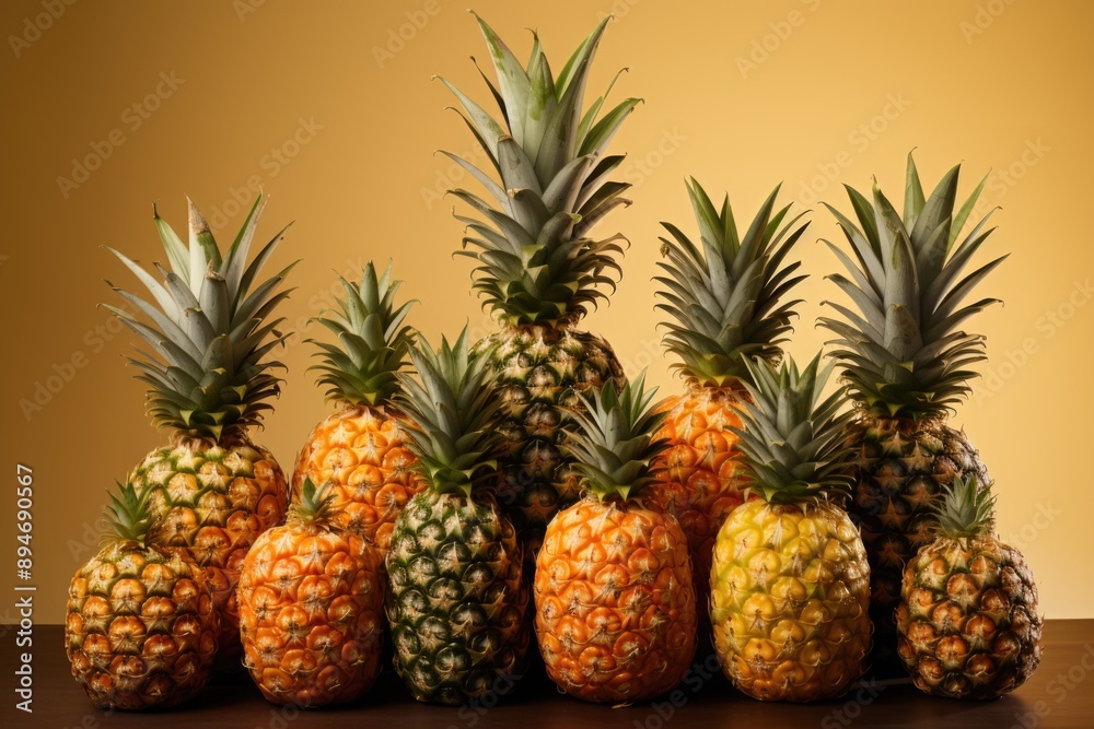 Set of 6 pineapple images, generative IA Set of 6 pineapple images, generative IA