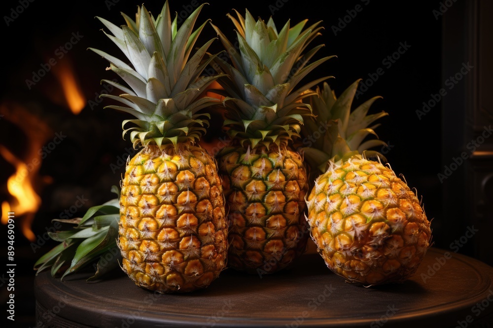 Two pineapples in a gray background, generative IA
