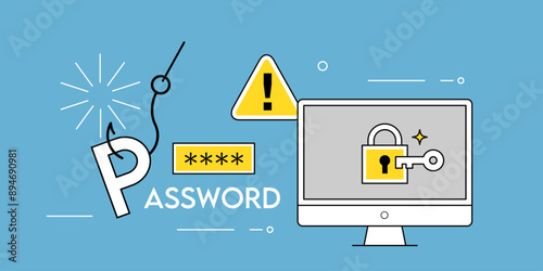 フィッシング詐欺・パスワード盗難とセキュリティ対策のイラスト素材
