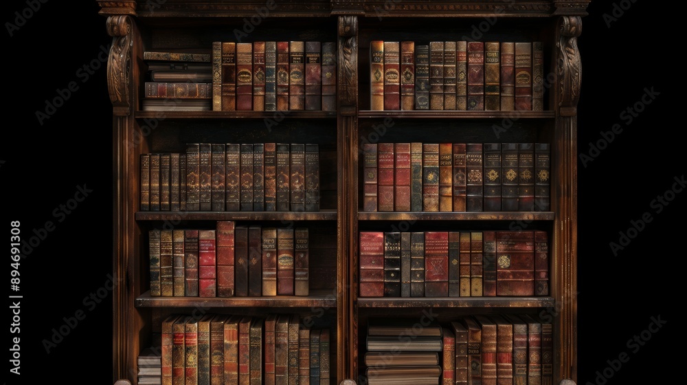 An elegant and intellectual backdrop to virtual meetings and video conferences provides a traditional oak wood bookcase filled with hardcover books An elegant and intellectual backdrop to virtual meetings and video conferences provides a traditional oak wood bookcase filled with hardcover books