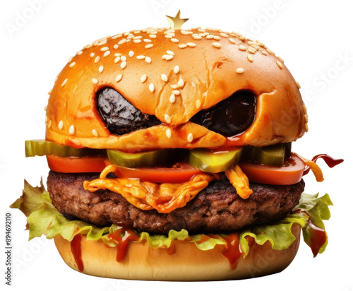 PNG Halloween food hamburger vegetable freshness sandwich. photo