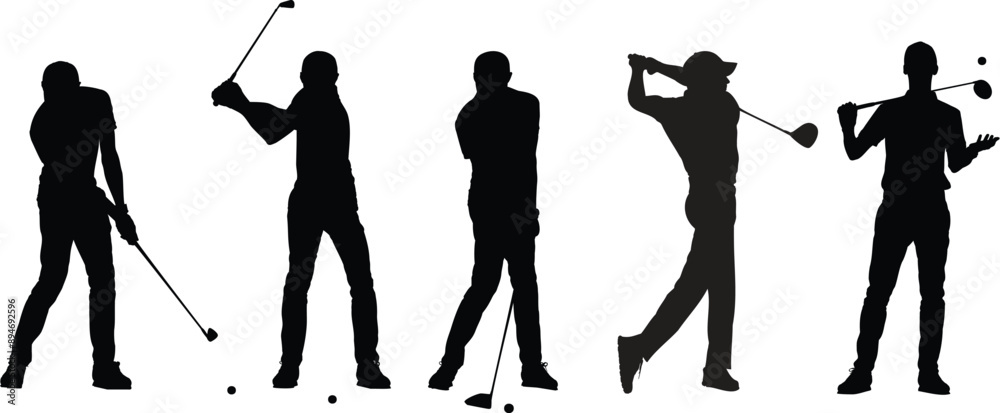 Obraz premium Golfers Silhouettes – Editable Vector Graphics