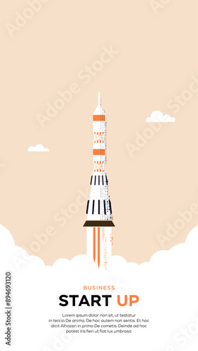 Rocket launch. Starting a business. Vector illustration