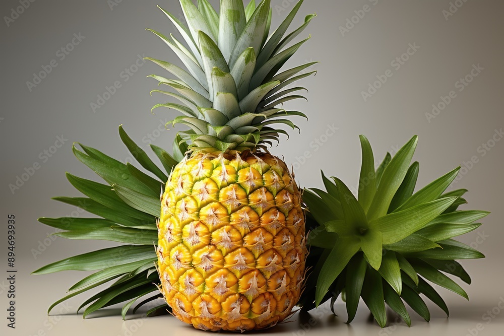 Isolated in the white background at the top of pineapple pineapple mature clossu, generative IA Isolated in the white background at the top of pineapple pineapple mature clossu, generative IA