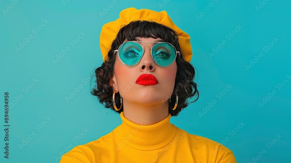 A Woman In Stylish Sunglasses, Posing Against A Bright Orange Wall