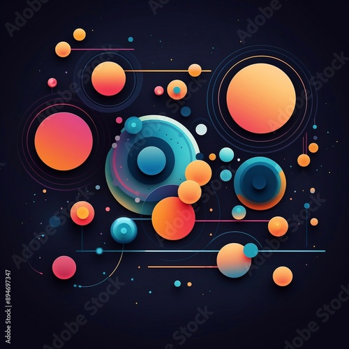 Layers of circular shapes creating a colorful and vibrant design. Digital illustration of circles layout. Futuristic design template.