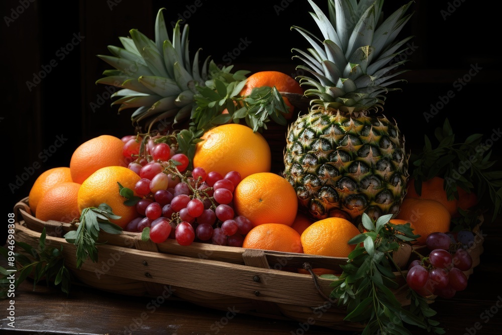 A frame of fruits with pineapples and pineapples, generative IA