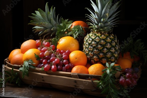 A frame of fruits with pineapples and pineapples, generative IA