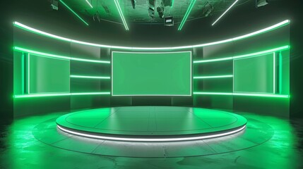 Rideaux Stade 3D rendering of virtual TV studio set with green screen background  © Антон Сальников
