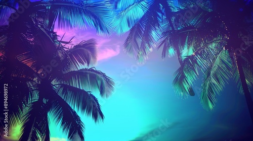 Tropical Sunset Paradise with Silhouetted Palm Trees