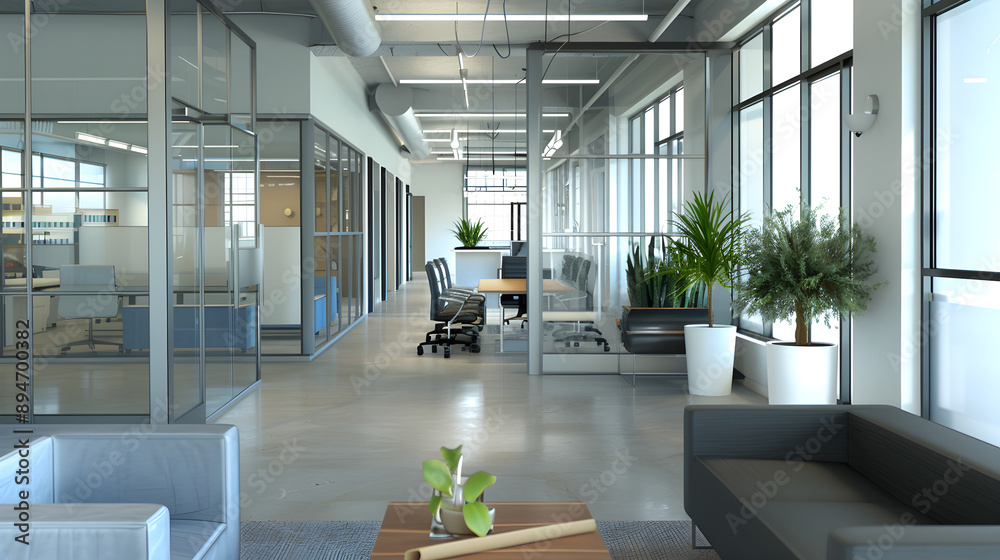 Modern Open Office Space with Natural Light, Ergonomic Furniture, and Glass-Walled Meeting Rooms Modern Open Office Space with Natural Light, Ergonomic Furniture, and Glass-Walled Meeting Rooms
