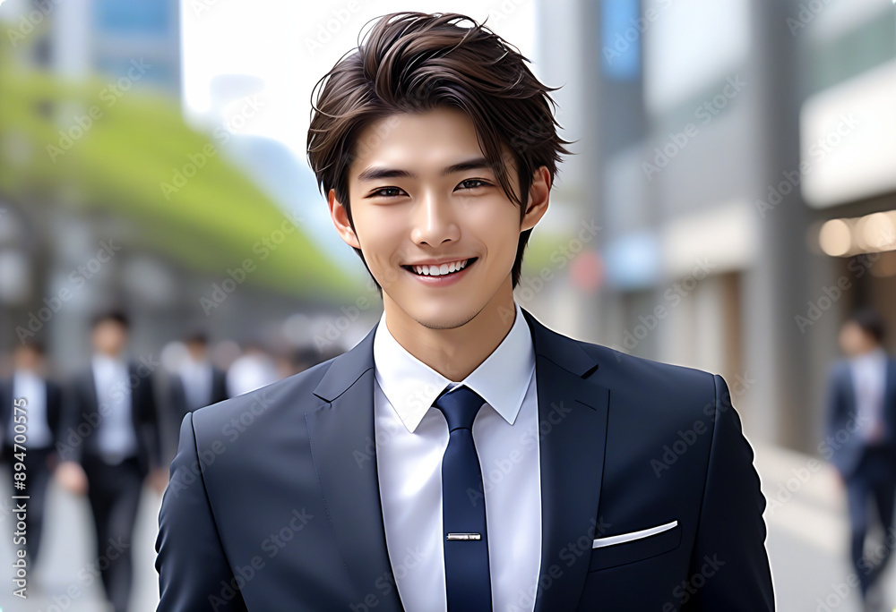 A smiling young handsome man in a business suit. Image of a new member of society. ビジネススーツを着た笑顔の若いイケメンな男性。新社会人のイメージ。 A smiling young handsome man in a business suit. Image of a new member of society. ビジネススーツを着た笑顔の若いイケメンな男性。新社会人のイメージ。
