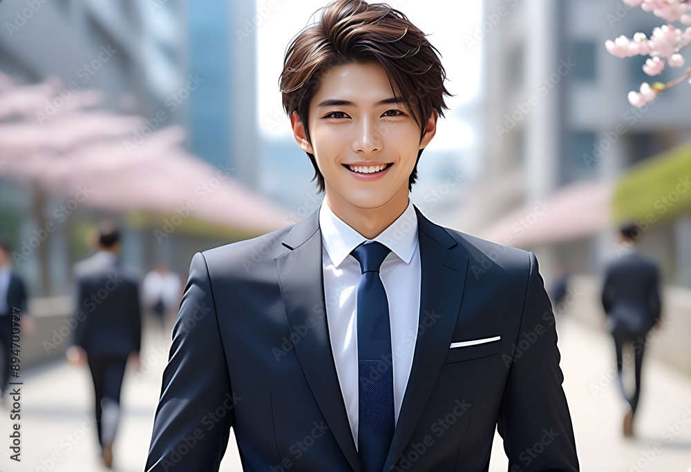 A smiling young handsome man in a business suit. Image of a new member of society. ビジネススーツを着た笑顔の若いイケメンな男性。新社会人のイメージ。 A smiling young handsome man in a business suit. Image of a new member of society. ビジネススーツを着た笑顔の若いイケメンな男性。新社会人のイメージ。