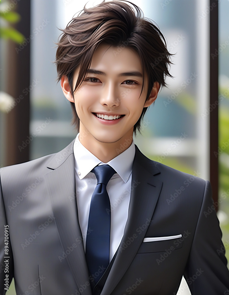 A smiling young handsome man in a business suit. Image of a new member of society. ビジネススーツを着た笑顔の若いイケメンな男性。新社会人のイメージ。 A smiling young handsome man in a business suit. Image of a new member of society. ビジネススーツを着た笑顔の若いイケメンな男性。新社会人のイメージ。