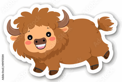 Happy Little Bison Sticker: A cheerful cartoon bison with rosy cheeks trots along, bringing a smile to faces with its playful charm. Perfect for nature lovers, kids' designs, and adding a touch of wil