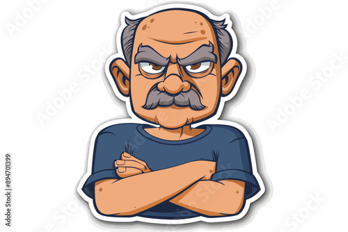 Grumpy Old Man Cartoon Illustration:  A cartoon illustration of an angry, grumpy old man with arms crossed and a stern expression. The image is perfect for expressing disapproval, frustration, or a se