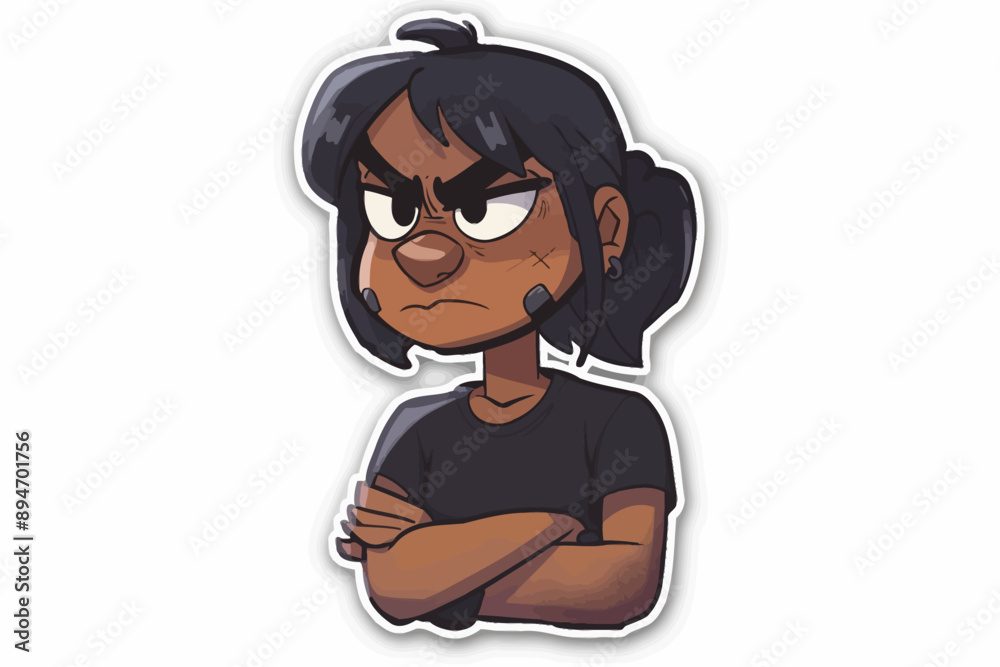 Grumpy Cartoon Character: A hand-drawn illustration of a cartoon character with a stern expression, arms crossed, and a frustrated look on their face. The character is drawn in a simple, but expressiv Grumpy Cartoon Character: A hand-drawn illustration of a cartoon character with a stern expression, arms crossed, and a frustrated look on their face. The character is drawn in a simple, but expressiv