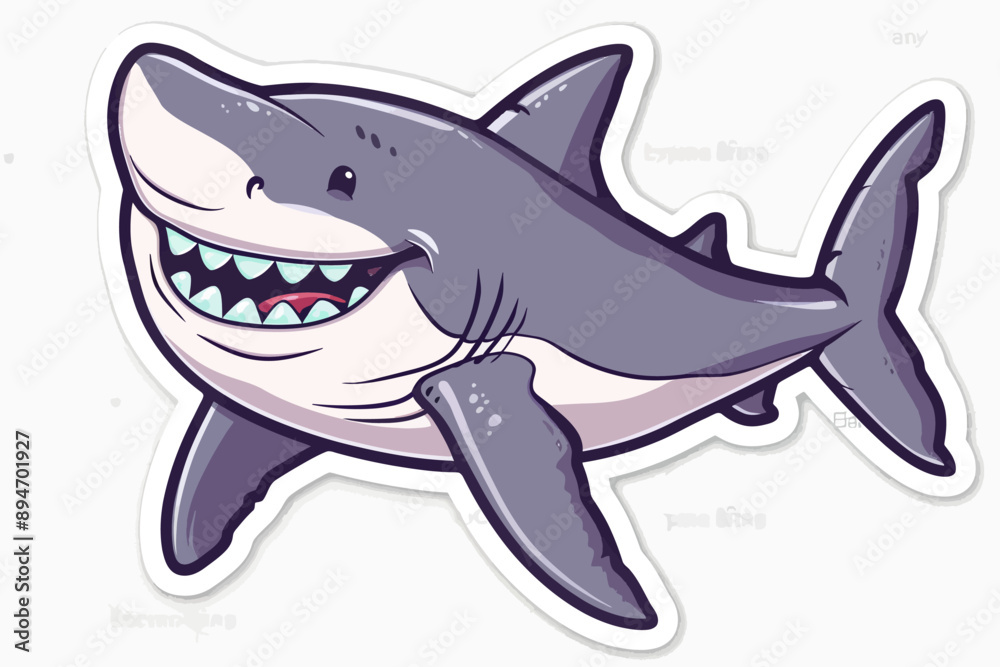 Fototapeta premium Friendly Great White Shark Cartoon Illustration 