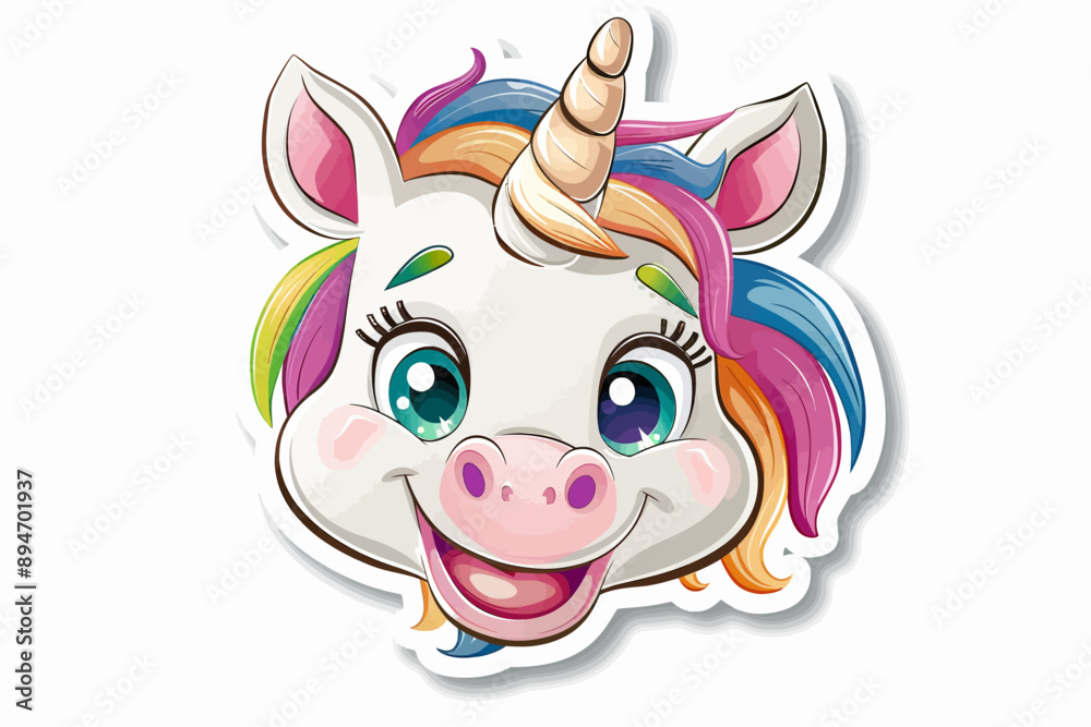 Rainbow Sparkle Unicorn: A whimsical illustration of a cheerful unicorn face, radiating joy and magic with its vibrant rainbow mane and sparkling eyes. Rainbow Sparkle Unicorn: A whimsical illustration of a cheerful unicorn face, radiating joy and magic with its vibrant rainbow mane and sparkling eyes.