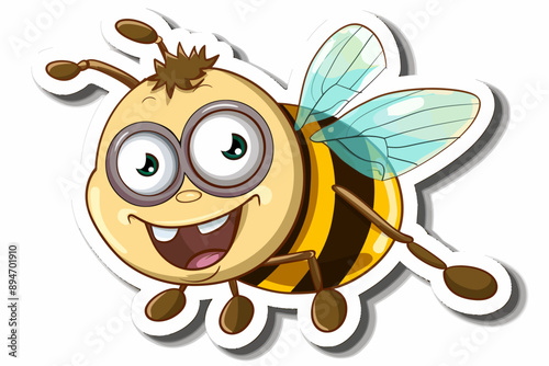 Buzzing with Joy: A cartoon bee, with wide eyes, a big grin, and shimmering wings, brings a cheerful buzz to any design.  