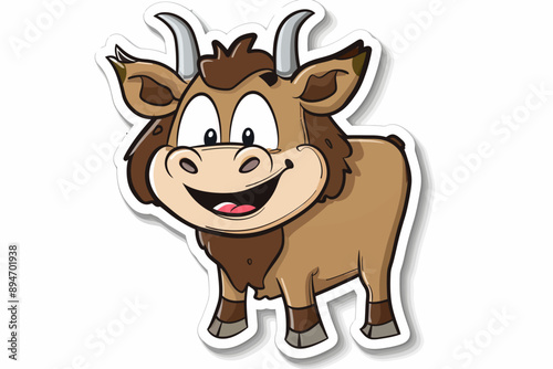 Happy Cow Cartoon: A cheerful cartoon cow with big brown eyes and a wide, toothy grin. Perfect for children's books, animal farm illustrations, and fun, lighthearted designs. 