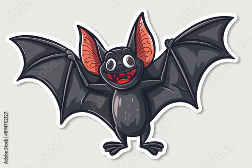 Friendly Flier: A cartoon bat with wide, goofy eyes and a cheerful grin, flapping its outstretched wings against a simple background. Ideal for Halloween or children's designs. 