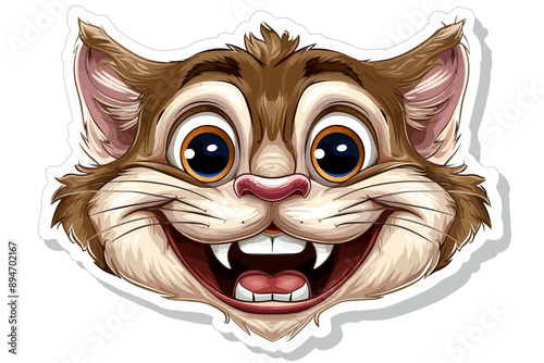 Smiling Cartoon Cat Face: A close-up of a cartoon cat's face, with big eyes and a wide, toothy grin, evoking a playful and cheerful demeanor.  Perfect for children's books,  greeting cards, and mercha