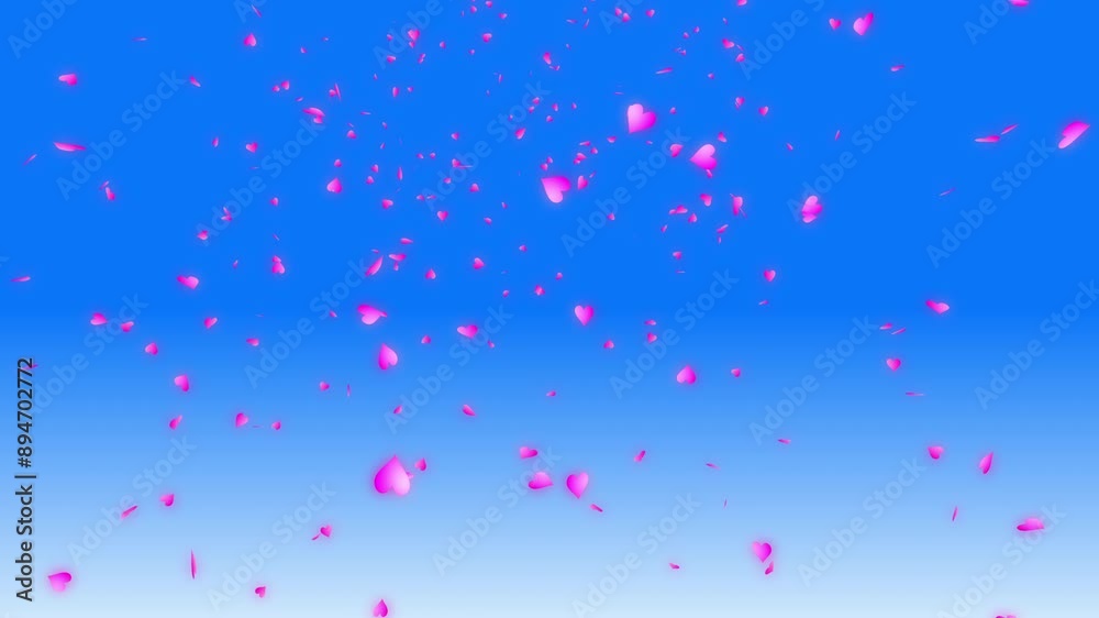 Pink gradient heart shapes falling from blue gradient background. For Happy Valentine's day and wedding ceremony. Pink gradient heart shapes falling from blue gradient background. For Happy Valentine's day and wedding ceremony.