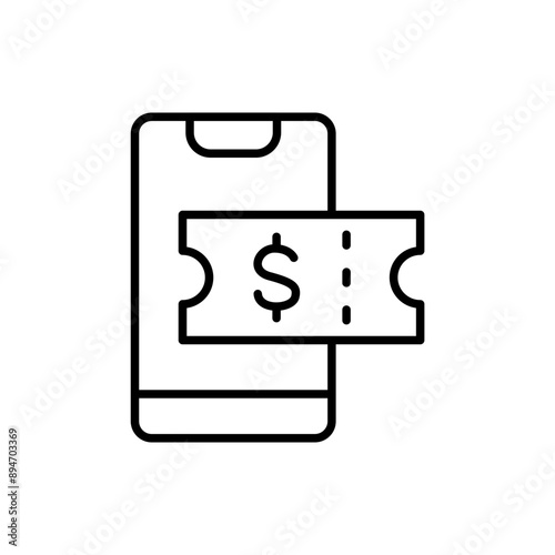 Mobile shop coupon outline icons, minimalist vector illustration ,simple transparent graphic element .Isolated on white background
