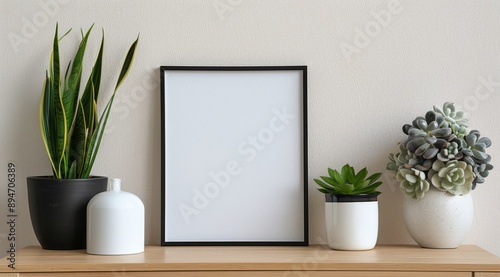 Plants and Frame on Shelf