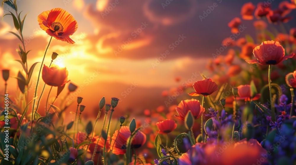 Obraz premium Poppy Field Sunset