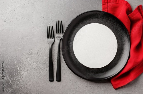 Black Plate and Forks on Gray Surface