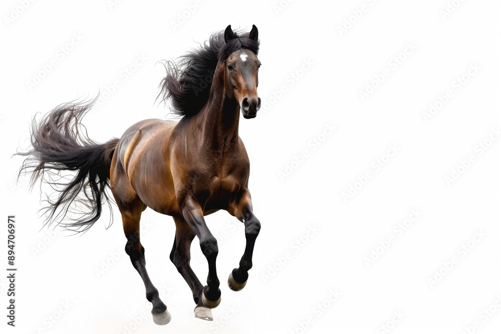Horse in motion. Isolated on white background. Gallop