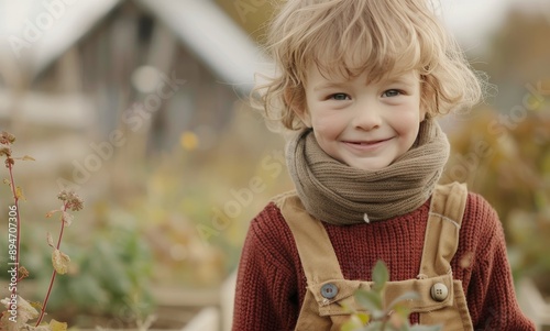 Smiling Child in Fall Garden