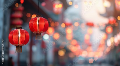 Red Lanterns Hanging in Chinatown