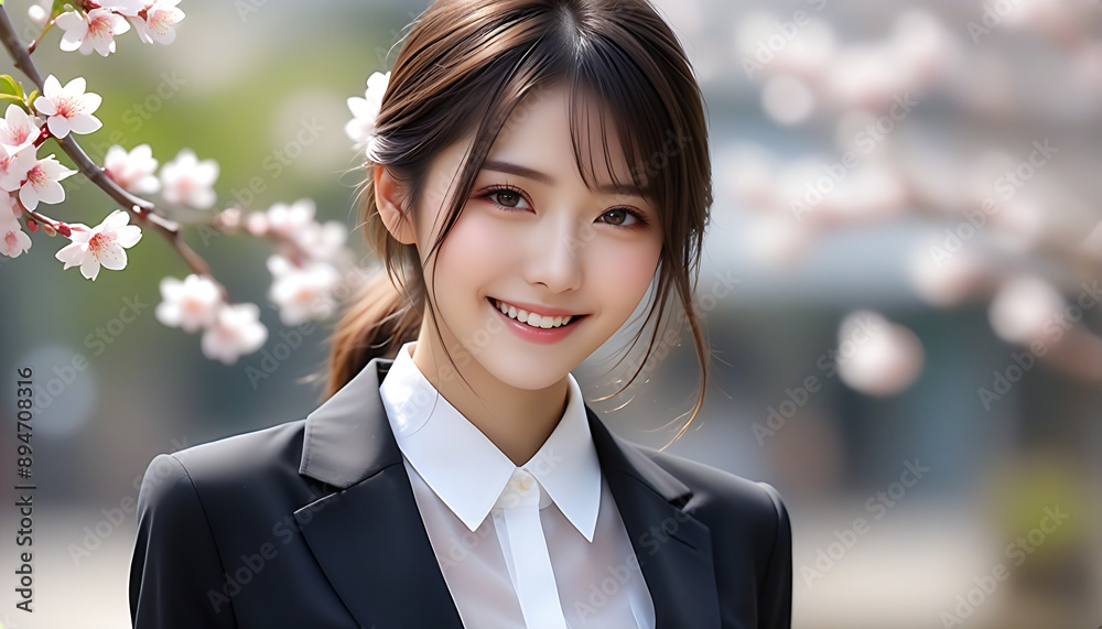A smiling young beautiful woman in a business suit. Image of a new member of society. ビジネススーツを着た笑顔の若い美人な女性。新社会人のイメージ。 A smiling young beautiful woman in a business suit. Image of a new member of society. ビジネススーツを着た笑顔の若い美人な女性。新社会人のイメージ。