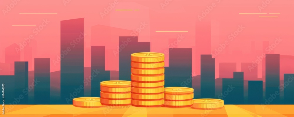 Stacked gold coins against a pink cityscape background, symbolizing digital finance and cryptocurrency investment.
Stacked gold coins against a pink cityscape background, symbolizing digital finance and cryptocurrency investment.