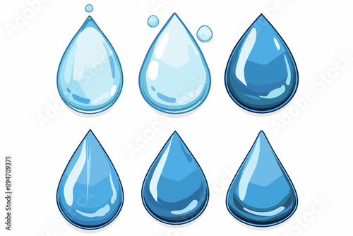 blue water droplet and drop silhouettes, vector set icons of droplets isolated on a white background