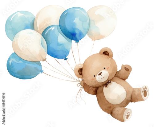 PNG  Teddy bear with blue balloons photo