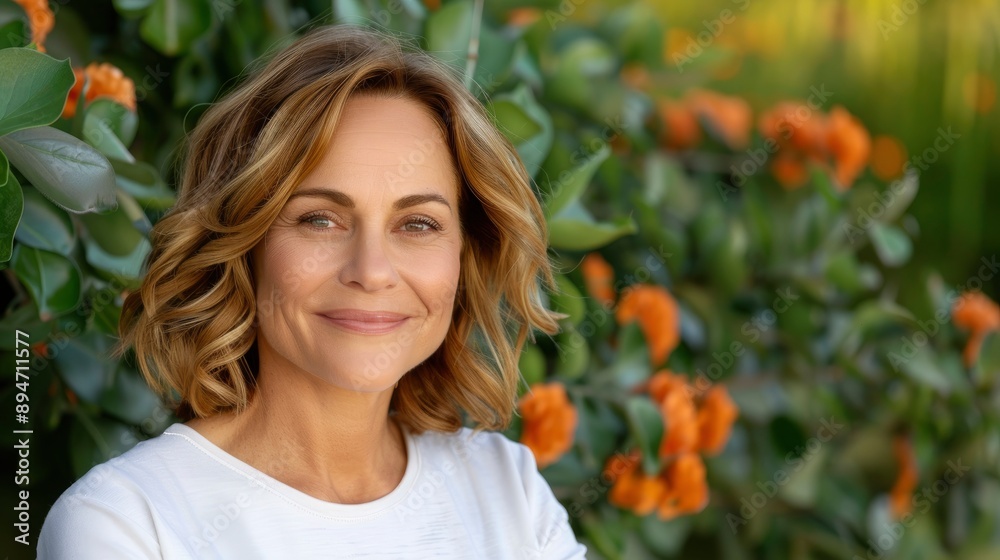 A Portrait Of A Happy Mature Woman, 50 Years Old, Standing Outdoors With An Urban Background, Radiating Confidence And Joy A Portrait Of A Happy Mature Woman, 50 Years Old, Standing Outdoors With An Urban Background, Radiating Confidence And Joy