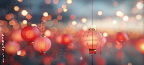 Red Lanterns Hanging In Front of Bokeh Lights