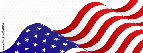 united state flag in wave style with grey stars in white background for banner template