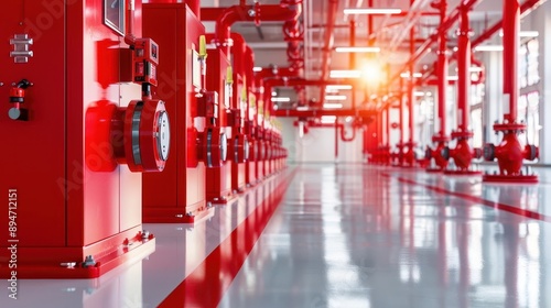 Industrial setting with fire alarms, fire cabinet, comprehensive fire protection photo