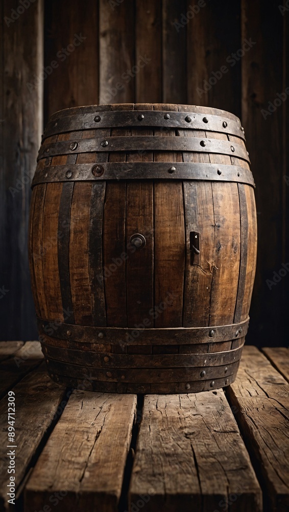 Aged barrel and weathered wooden table backdrop Aged barrel and weathered wooden table backdrop