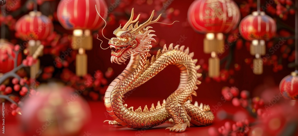 Dragon Ornament With Red Lanterns Dragon Ornament With Red Lanterns