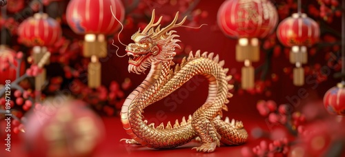 Dragon Ornament With Red Lanterns