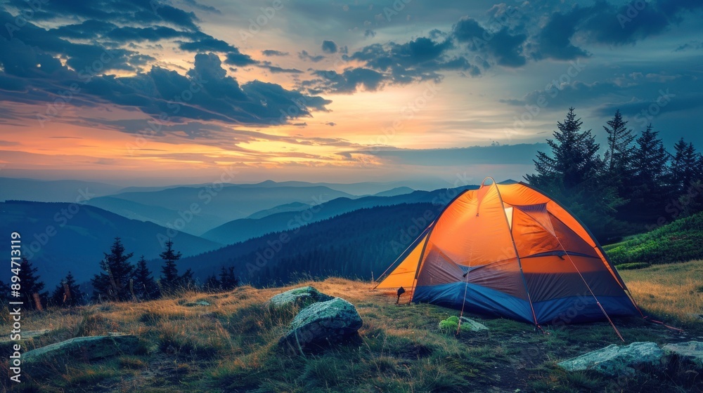 Camping in the Mountains at Sunset Camping in the Mountains at Sunset