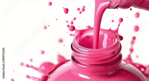 Pink Liquid Pouring Into Glass Jar